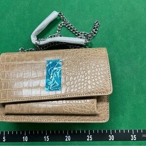 Yves Saint Laurent Tan Crocodile-Embossed Crossbody Bag